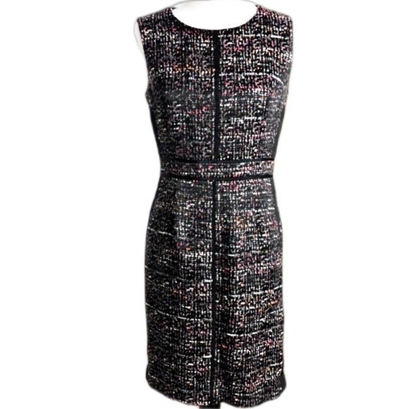 Anne Klein Tweed Black/ Multicolor‎ Panel Sheath Sleeveless Dress - Picture 1 of 7
